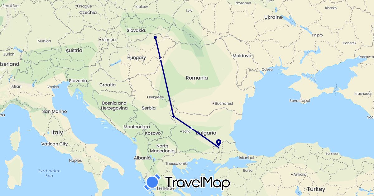 TravelMap itinerary: driving in Bulgaria, Hungary, Turkey (Asia, Europe)